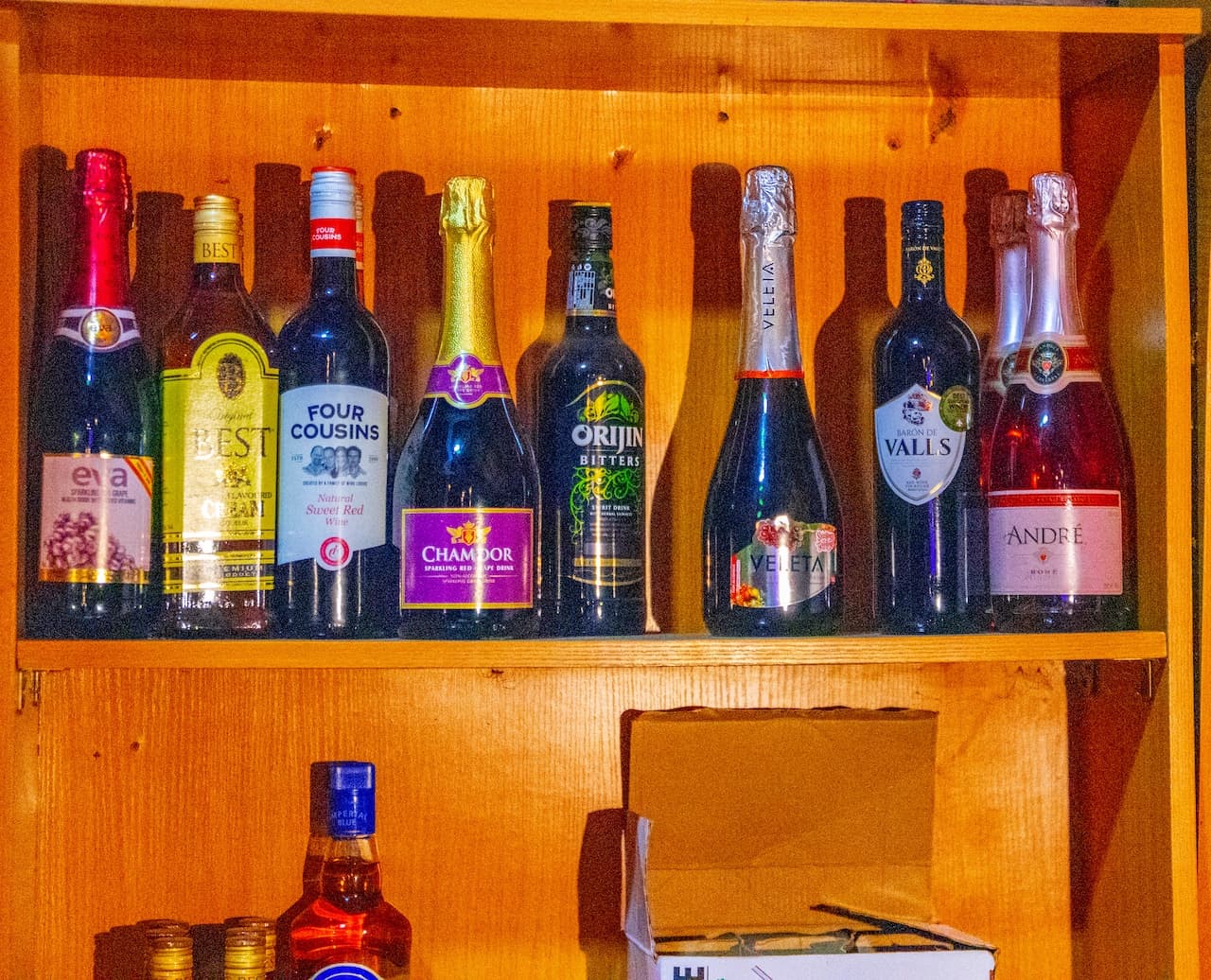 Indoor bar bottle selection at Hotel 69 Palms